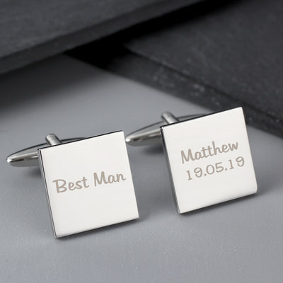 Personalised Wedding Role Square Cufflinks -1 line Jewellery Everything Personal