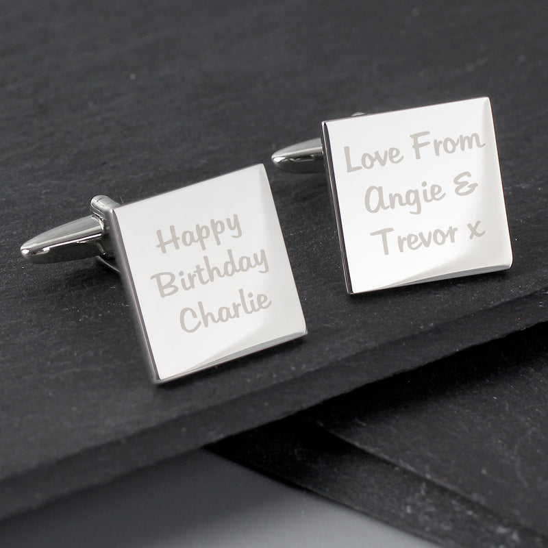 Personalised Any Message Square Cufflinks - 3 lines Jewellery Everything Personal