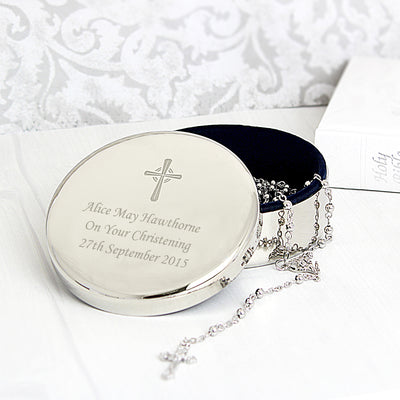 Personalised Rosary Beads and Cross Round Trinket Box Trinket, Jewellery & Keepsake Boxes Everything Personal