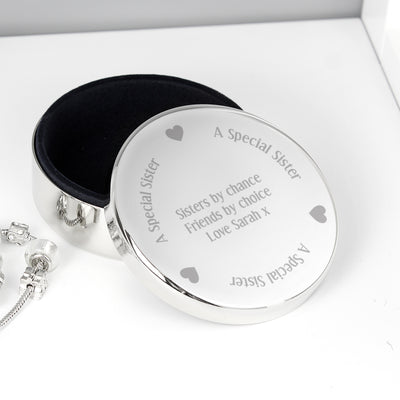 Personalised A Special Sister Round Trinket Box Trinket, Jewellery & Keepsake Boxes Everything Personal