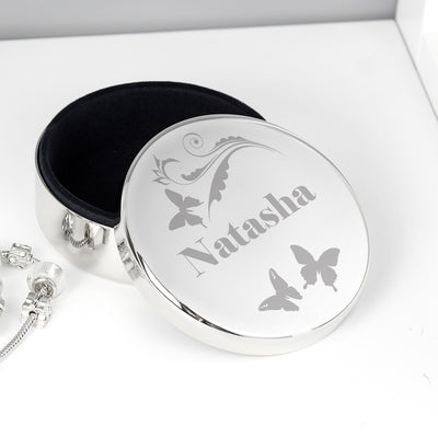 Personalised Butterfly Swirl Round Trinket Box Trinket, Jewellery & Keepsake Boxes Everything Personal