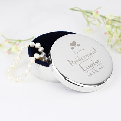 Personalised Decorative Wedding Bridesmaid Round Trinket Box Trinket, Jewellery & Keepsake Boxes Everything Personal