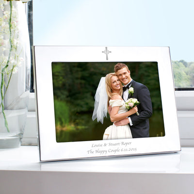 Personalised Silver 7x5 Landscape Cross Photo Frame Photo Frames, Albums and Guestbooks Everything Personal