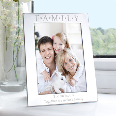 Personalised Silver 5x7 Family & Hearts Photo Frame Photo Frames, Albums and Guestbooks Everything Personal