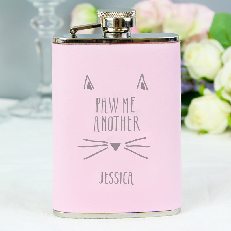 Personalised Paw Me Another Pink Hip Flask Glasses & Barware Everything Personal