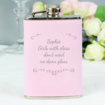 Personalised Ornate Pink Hip Flask Glasses & Barware Everything Personal