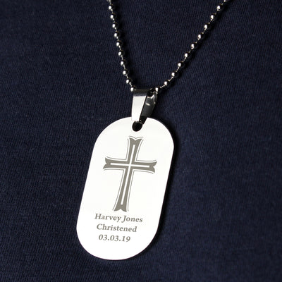 Personalised Cross Stainless Steel Dog Tag Necklace Jewellery Everything Personal