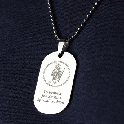Personalised St Christopher Stainless Steel Dog Tag Necklace Jewellery Everything Personal