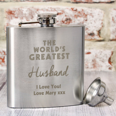 Personalised 'The World's Greatest' Hip Flask Glasses & Barware Everything Personal