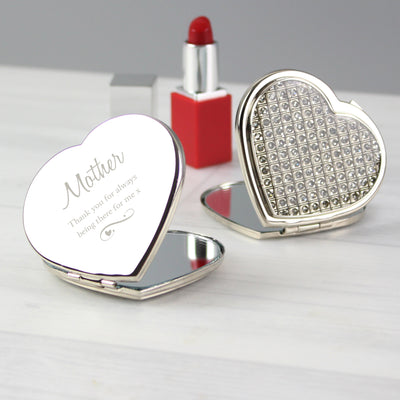 Personalised Swirls & Hearts Diamante Heart Compact Mirror Keepsakes Everything Personal