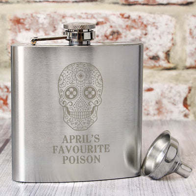 Personalised Sugar Skull Hip Flask Glasses & Barware Everything Personal