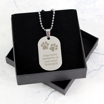 Personalised Pawprints Stainless Steel Dog Tag Necklace Jewellery Everything Personal