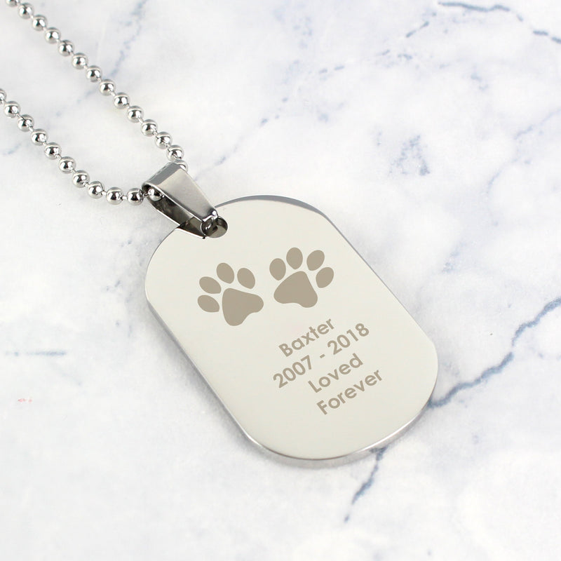 Personalised Pawprints Stainless Steel Dog Tag Necklace Jewellery Everything Personal