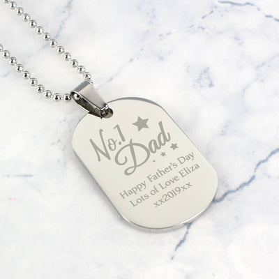 Personalised No.1 Dad Stainless Steel Dog Tag Necklace Jewellery Everything Personal