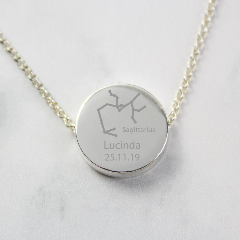 Personalised Sagittarius Zodiac Star Sign Silver Tone Necklace (November 22nd - December 21st) Jewellery Everything Personal