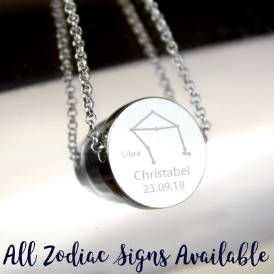 Personalised Libra Zodiac Star Sign Silver Tone Necklace (September 23rd - October 22nd) Jewellery Everything Personal