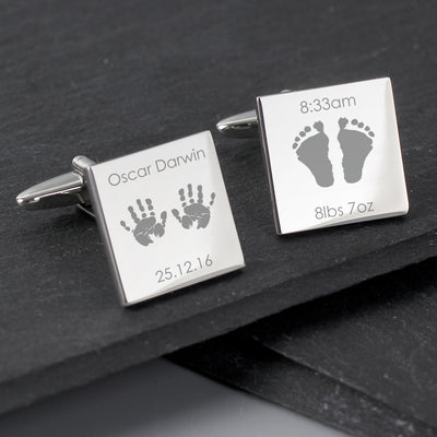 Personalised Hands and Feet New Baby Square Cufflinks Jewellery Everything Personal