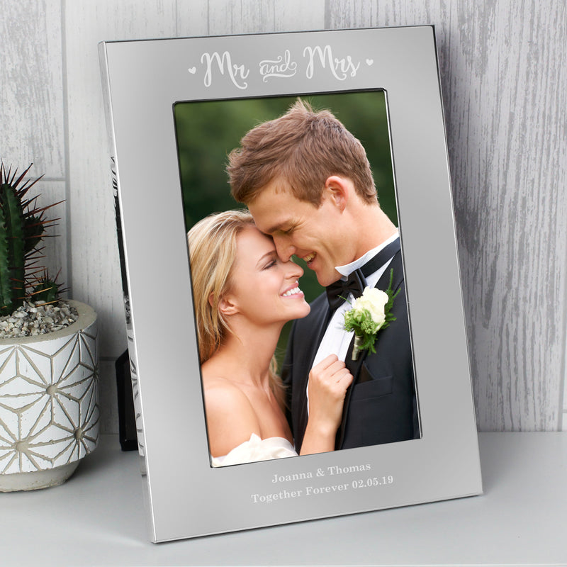 Personalised Mr & Mrs 6x4 Silver Photo Frame Photo Frames, Albums and Guestbooks Everything Personal