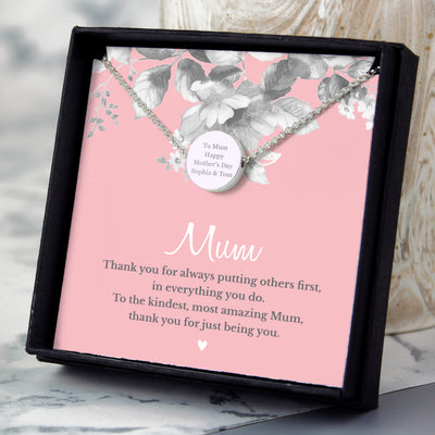 Personalised Mum Sentiment Silver Tone Necklace and Box Jewellery Everything Personal