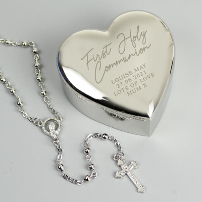 Personalised First Holy Communion Rosary Beads and Cross Heart Trinket Box Trinket, Jewellery & Keepsake Boxes Everything Personal