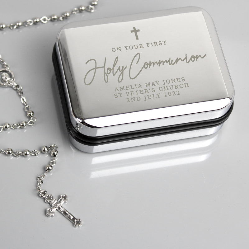 Personalised First Holy Communion Rosary Beads and Cross Trinket Box Trinket, Jewellery & Keepsake Boxes Everything Personal
