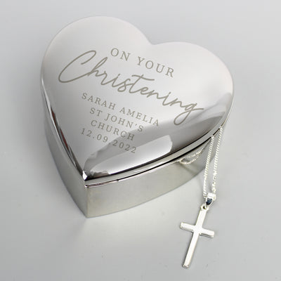 Personalised Christening Heart Trinket Box & Cross Necklace Set Trinket, Jewellery & Keepsake Boxes Everything Personal