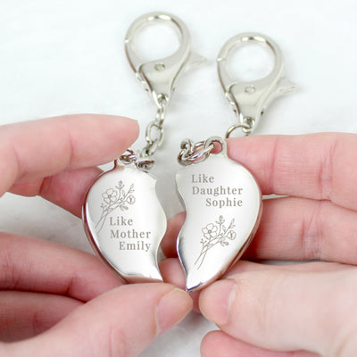 Personalised Floral Mother Daughter Two Heart Keyring Keepsakes Everything Personal