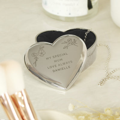 Personalised Floral Free Text Heart Trinket Box Trinket, Jewellery & Keepsake Boxes Everything Personal