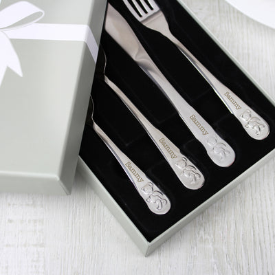 Personalised Teddy 4 Piece Embossed Cutlery Set Mealtime Essentials Everything Personal