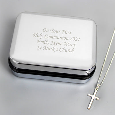 Personalised Box with Silver Cross Necklace Trinket, Jewellery & Keepsake Boxes Everything Personal