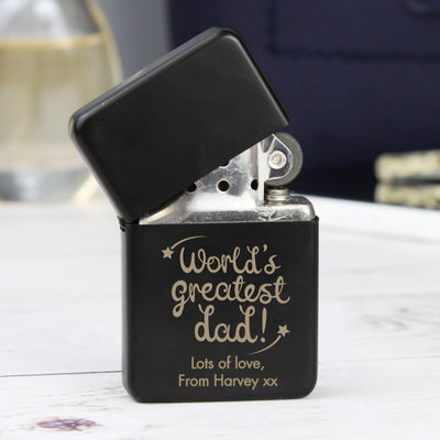 Personalised 'World's Greatest Dad' Black Lighter Keepsakes Everything Personal