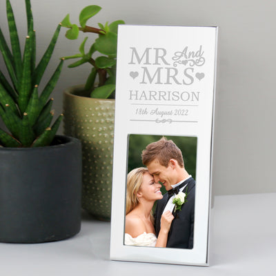 Personalised Small Mr & Mrs 2x3 Silver Photo Frame Photo Frames, Albums and Guestbooks Everything Personal