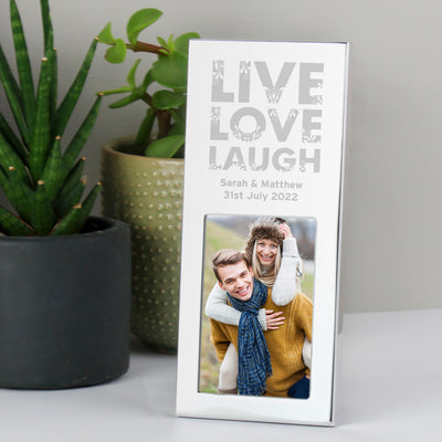 Personalised Small Live Love Laugh 2x3 Silver Photo Frame Photo Frames, Albums and Guestbooks Everything Personal