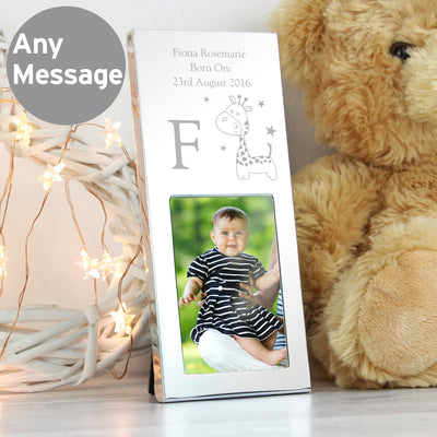 Personalised Hessian Giraffe Small 2x3 Silver Photo Frame Photo Frames, Albums and Guestbooks Everything Personal