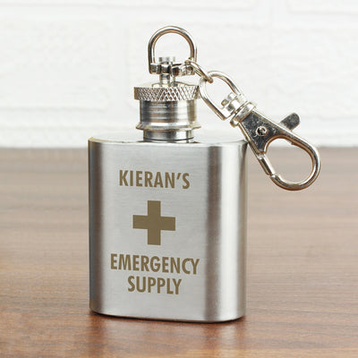 Personalised Emergency Supply 1oz Stainless Steel Hip Flask Keyring Glasses & Barware Everything Personal
