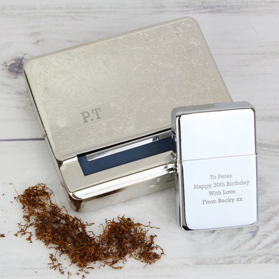 Personalised Tobacco Rolling Tin and Silver Lighter Set Keepsakes Everything Personal