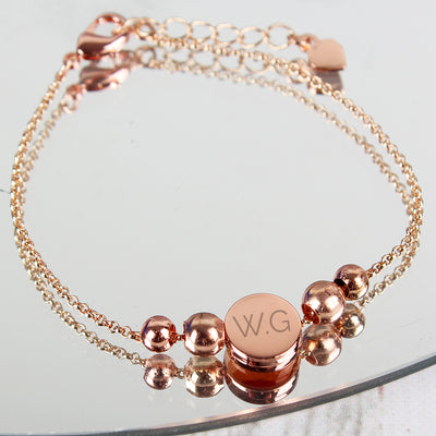 Personalised Rose Gold Tone Initials Disc Bracelet Jewellery Everything Personal