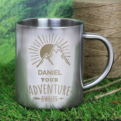 Personalised 'Adventure Awaits' Stainless Steel Mug Mugs Everything Personal