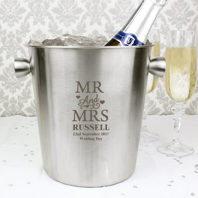 Personalised Mr & Mrs Stainless Steel Ice Bucket Glasses & Barware Everything Personal