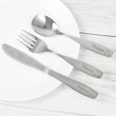 Personalised 3 Piece Teddy Cutlery Set Mealtime Essentials Everything Personal