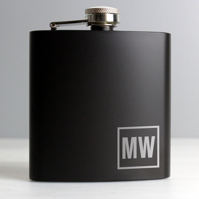 Personalised Initials Black Hip Flask Glasses & Barware Everything Personal