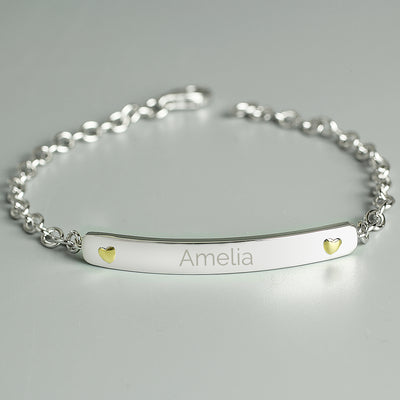 Personalised Sterling Silver and 9ct Gold Bar Bracelet Jewellery Everything Personal