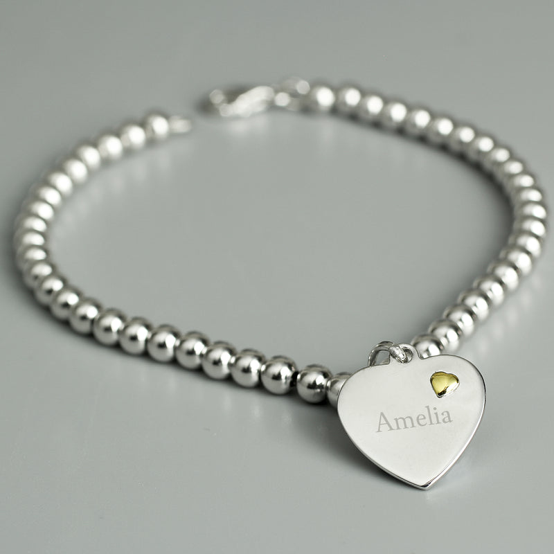 Personalised Sterling Silver and 9ct Gold Heart Bracelet Jewellery Everything Personal