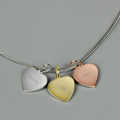 Personalised Gold, Rose Gold and Silver 3 Hearts Necklace Jewellery Everything Personal