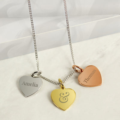 Personalised Couples Gold Rose Gold and Silver 3 Hearts Necklace Jewellery Everything Personal