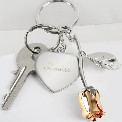 Personalised Silver Plated Rose Gold Rose Keyring Keepsakes Everything Personal
