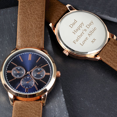Personalised Mens Rose Gold Tone Watch with Brown Strap and Presentation Box Clocks & Watches Everything Personal