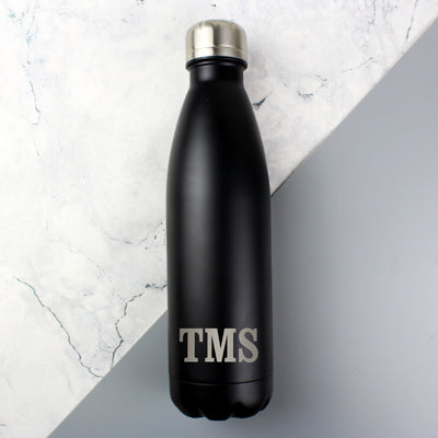 Personalised Initials Black Metal Insulated Drinks Bottle Glasses & Barware Everything Personal
