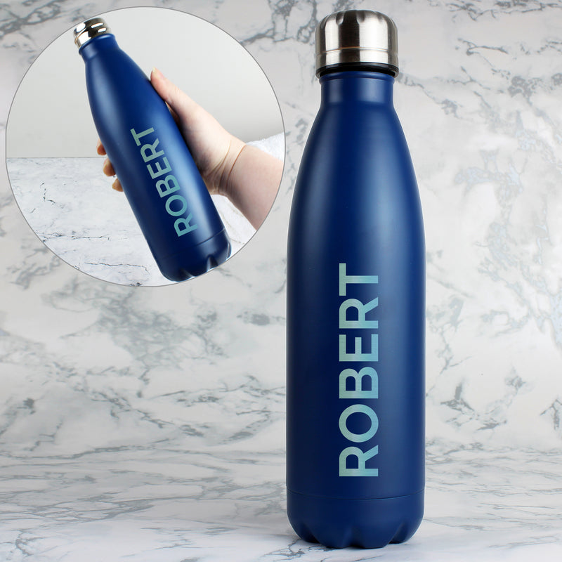Personalised Blue Metal Insulated Drinks Bottle Mealtime Essentials Everything Personal