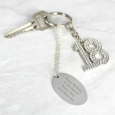 Personalised Free Text Diamante 18 Keyring Keepsakes Everything Personal
